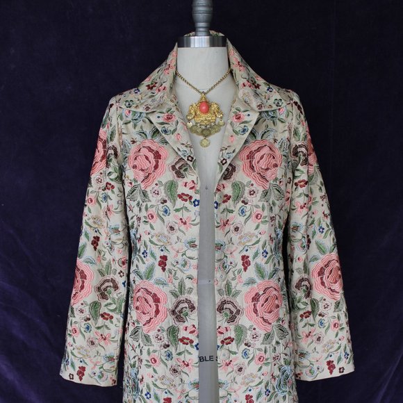 Johnny Was Biya JWLA Silk floral rose Embroidered duster princess coat Jacket S - Picture 3 of 11
